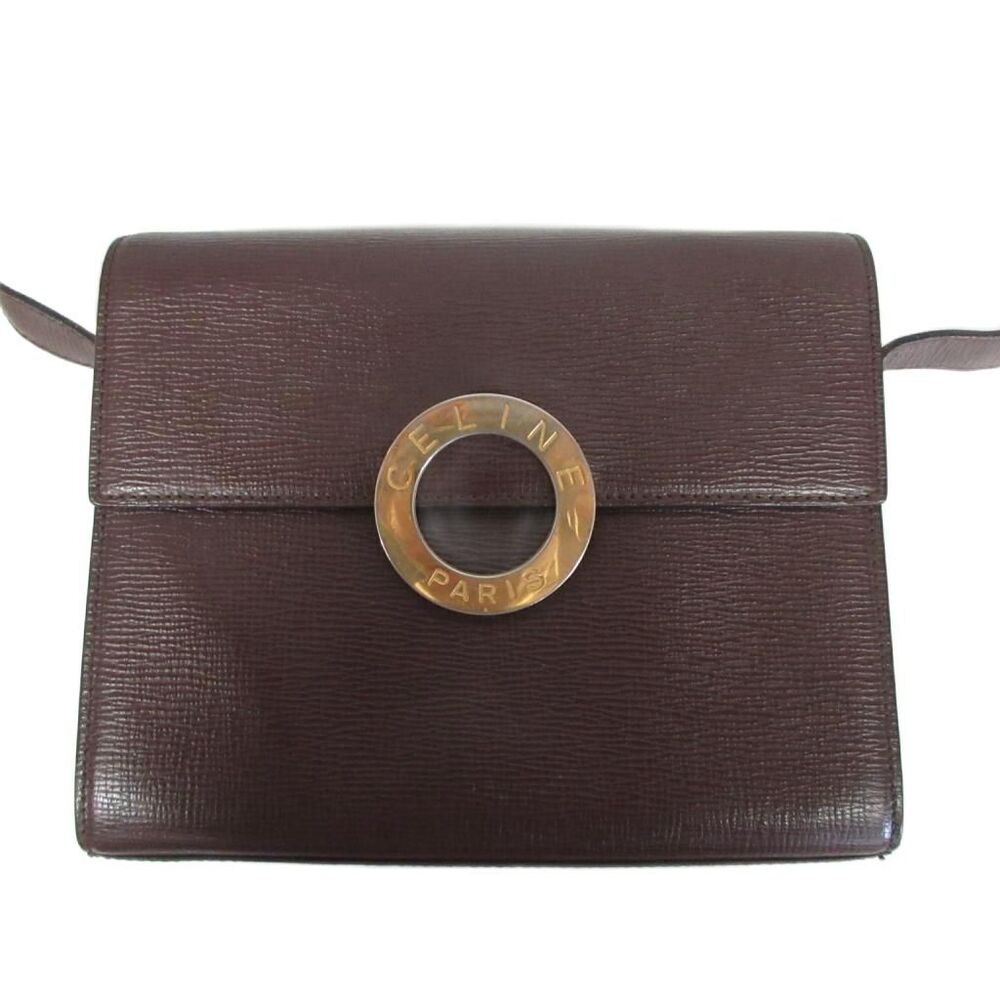 Celine Shoulder Bag Circle Leather Square Brown